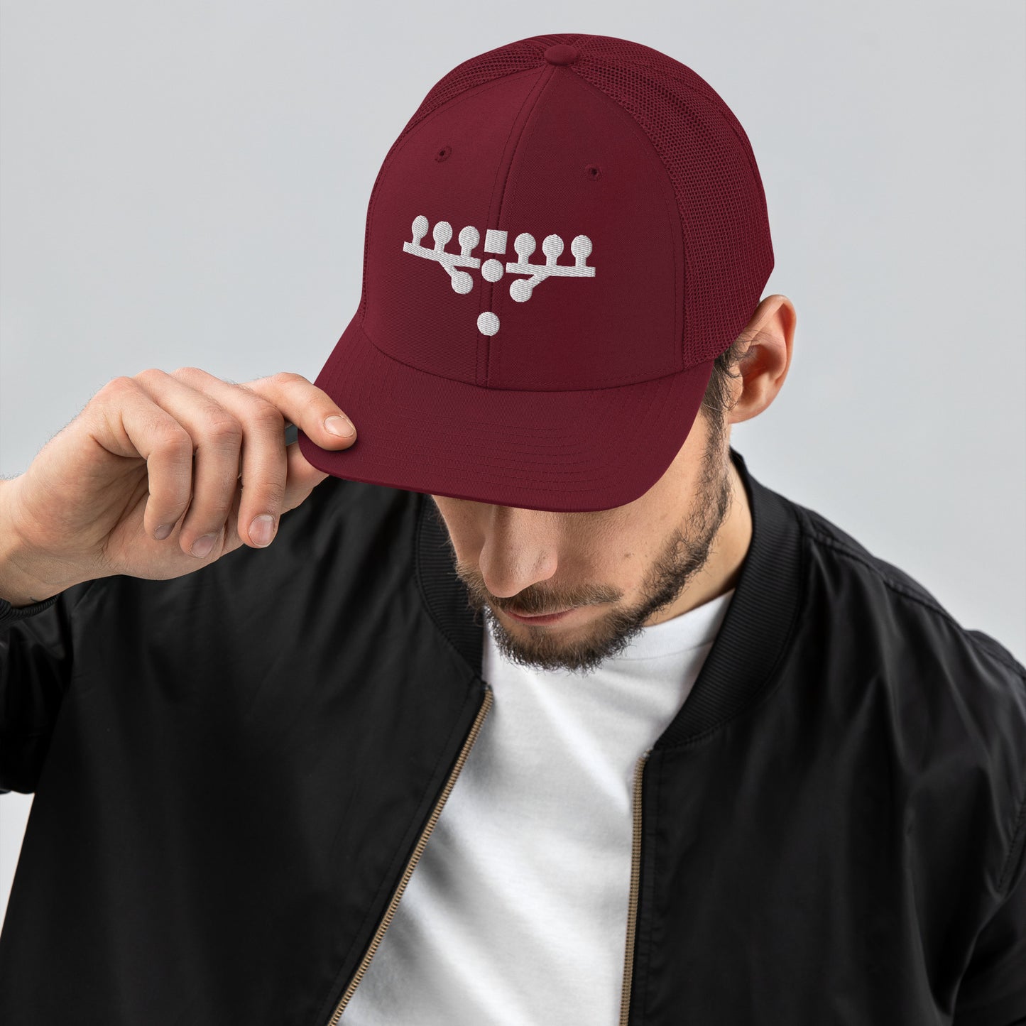 Victory Kneel Trucker Cap - Maroon & White